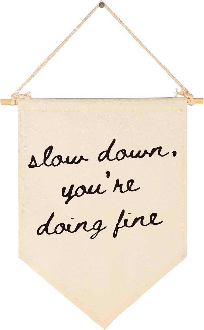Sioial Mental Health Therapy Office Psychologist Counseling Office Calming Corner Wall Decor-Daily Reminder Positive Canvas Banner Pennant Flag Sign Wall Art-Classroom Decor-Slow Down You're Doing Fine - Image 1